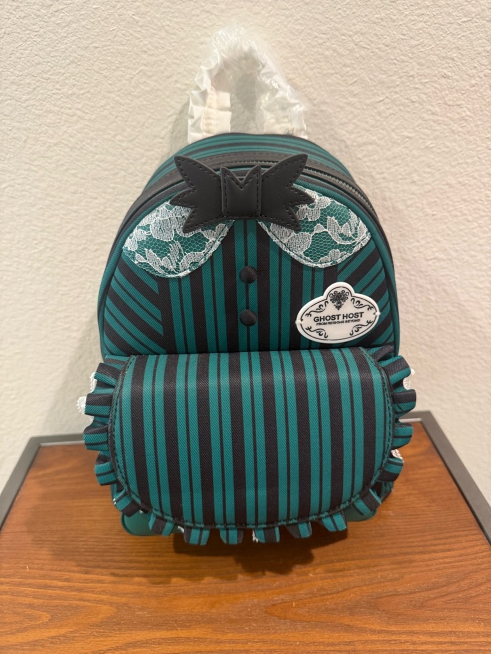 NWT Ghost Host Disney Haunted Mansion Striped Loungefly Mini Backpack